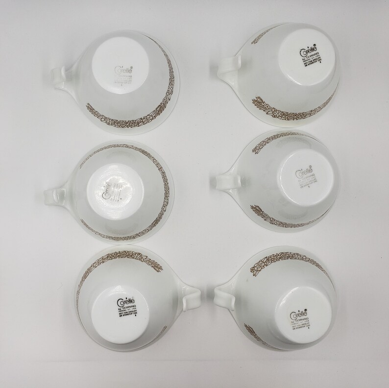 Set of 6 1970s Corelle Pyrex Woodland Brown teacups