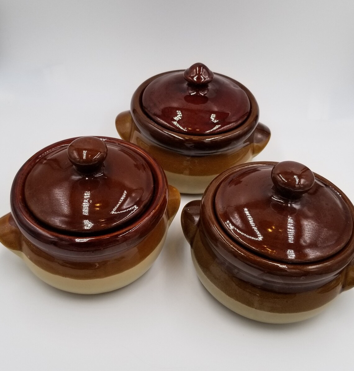Vintage French Onion Soup Bowls Redware with Lids Set of 3 Etsy