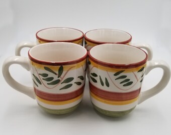 Gibson Everyday Multicolored Coffee Mugs, Handpainted, Autumn Colors, Set of 4