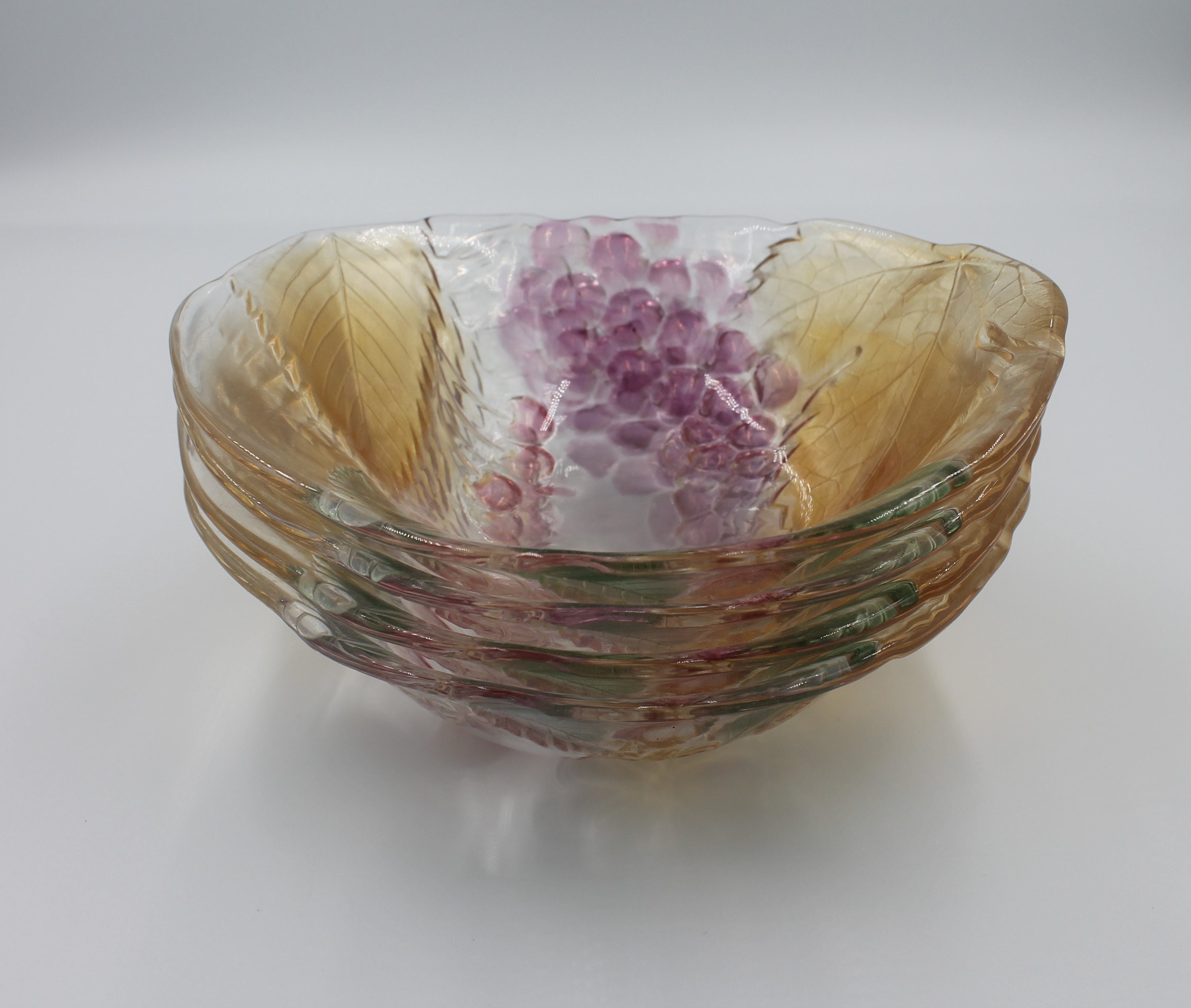 1960s Soga Glass Oval Shaped Glass Bowls With Embossed Fruit 1960s Soga Glass Oval Shaped Glass Bowls With Embossed Fruit