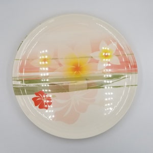 Zak! Designs Melamine Dinner Plates,Tropical Bougainvillia and Plumeria Pattern on Coral Color Setting, Set of 4