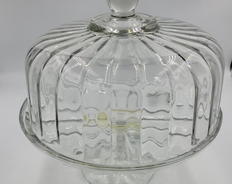 Vintage Ribbed Cake Plate or Stand, Cake Stand with Dome Lid, Cake Stand with Ribbed Underside, Cake Cloche, Cake Cover, RARE and UNIQUE!
