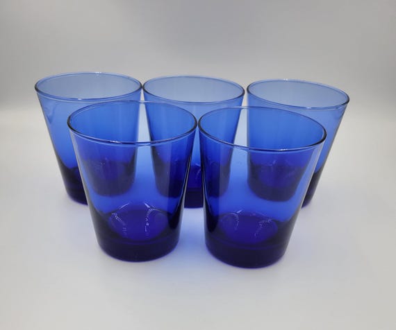 Vintage Anchor Hocking Cobalt Blue Rocks Glasses, MCM Barware, Set