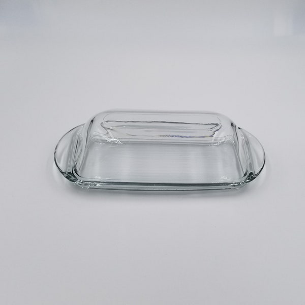 Unpatterned Glass Butter Dish with Underplate, 3 Sets For Sale