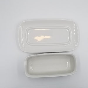 White Butter Dish by Lynn's Stoneware, Embossed Vegetable Imagery on sides image 2
