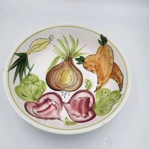 Vintage Salad Bowl or Serving Bowl, Handpainted, Stoneware, Vegetable Bowl