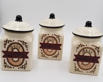 Home Interiors and Gifts Best Chef's Spice Canisters/Jars, Set of 3, Rosemary, Basil and Thyme