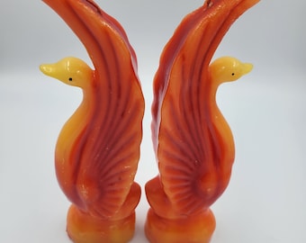 1970s MCM Figural Swan Candles, Reddish Orange, Never Used, Mid Century Modern, RARE!!
