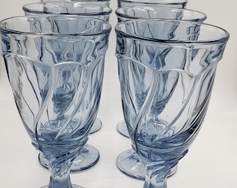Vintage Noritake Sweet Swirl Light Blue Goblets, 8 Available, Each Sold Separately, Elegant Mid-Century Style Ice Tea Glasses, Retro Barware