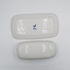 White Butter Dish by Lynn's Stoneware, Embossed Vegetable Imagery on sides image 4