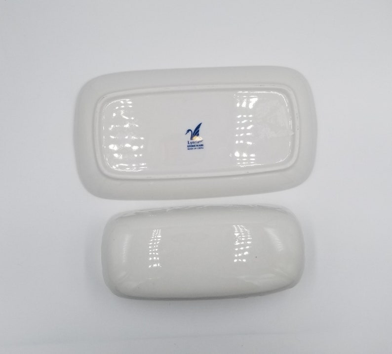 White Butter Dish by Lynn's Stoneware, Embossed Vegetable Imagery on sides image 4