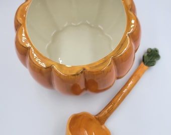 Vintage Pumpkin Soup Tureen with Ladle, Harvest Table Decor,  Autumn Serving Bowl, Fall Kitchen Centerpiece, Halloween Serving Piece