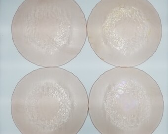 Arcoroc France Rosa Pink Dinner Plates, Rosaline Pink Pattern, Raised Cabbage Roses, Set of 4, Depression Glass, Made in France, Cottage