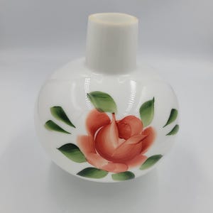 Vintage Funnel Lamp Shade, Hand-Painted Pink Rose Floral, 6-1/8-Inch Wide