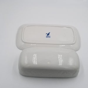White Butter Dish by Lynn's Stoneware, Embossed Vegetable Imagery on sides image 6