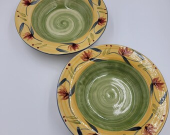 Vintage Pier 1 Imports Elizabeth Salad Bowls, Each Sold Separately, 6 Available, Red Tulips and Green Swirls, Stoneware, Replacement piece