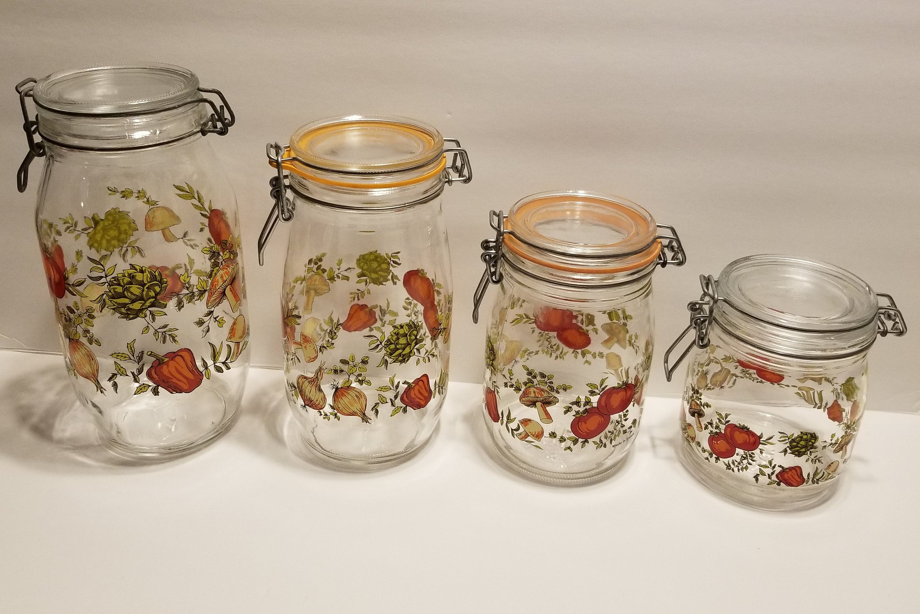 10 Vintage Glass Storage Jar Mushroom & Tomato Canister ARC FRANCE 2L