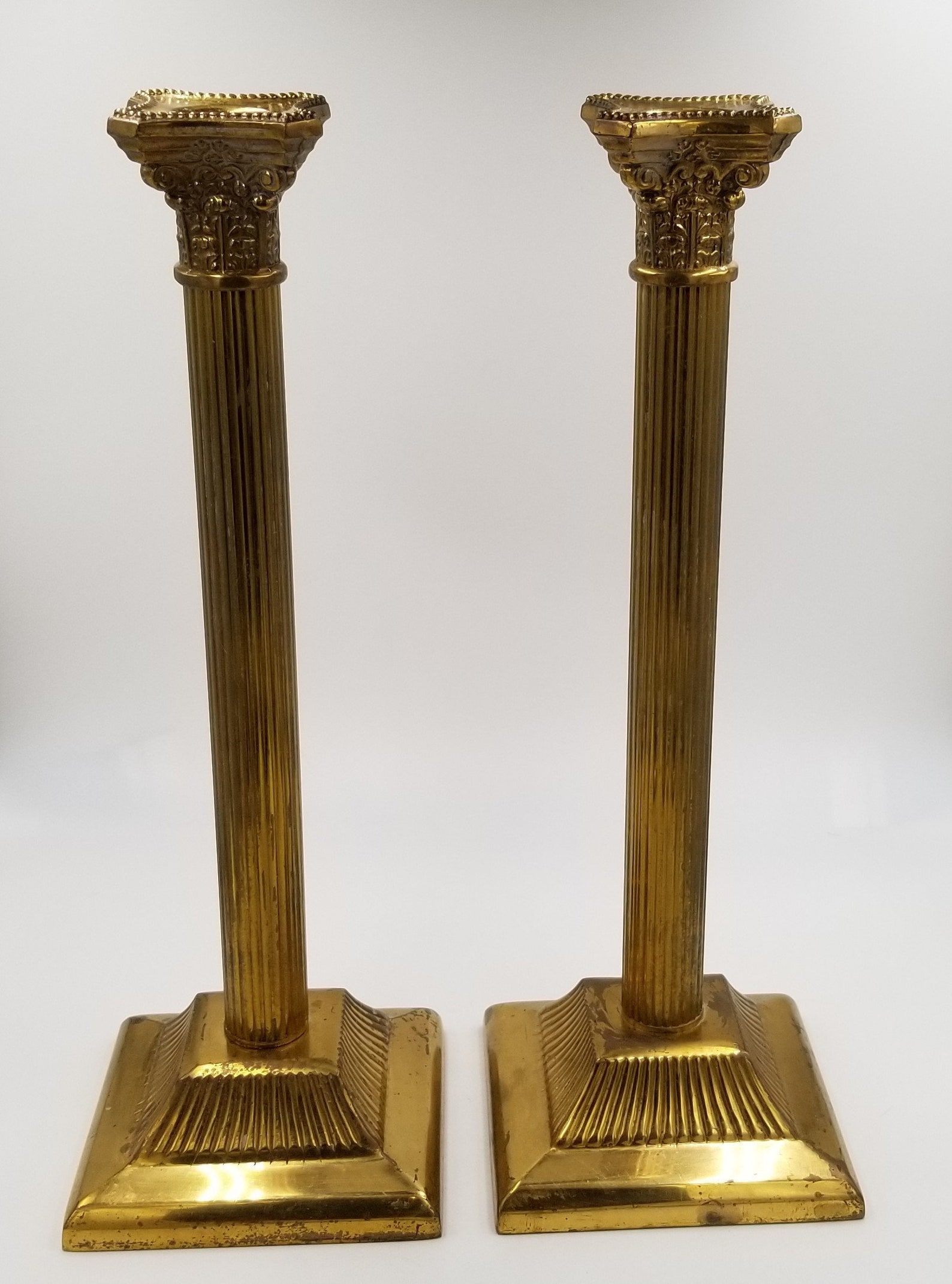 Vintage Brass Pair of Column Candlesticks Antique English Etsy