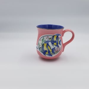 Vintage Souvenir Puerto Rico Coffee Mug, Pastel Blue and Pink, Tropical Fish