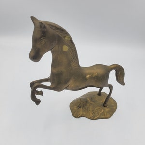 Vintage Solid Brass Wild Stallion Horse Figurine on stand, Made in India, Brass Horse Statue