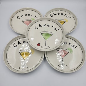 Cheers! Martini Appetizer Plates, Distributed by The Fourstar Group, 5 Available, Pink, Yellow and Green, SOLD SEPARATELY