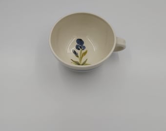Hand Thrown Pottery Coffee Mug, Blue Iris Interior, Blue and Green exterior stripes, Signed
