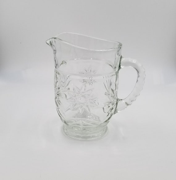 Decorative Pressed Glass Serving Pitcher, Starburst Design 