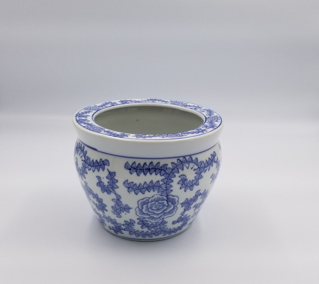 Vintage Oriental Fishbowl Planters Blue and White Florals 2 - Etsy