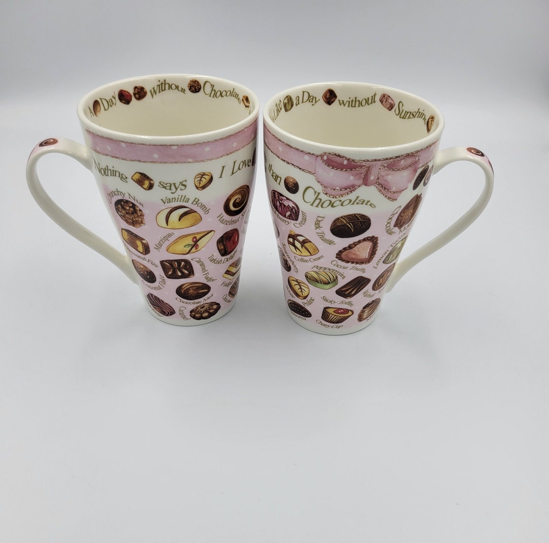Cardew Designs Fine Bone China Coffee Mugs, Assorted Chocolates Themed