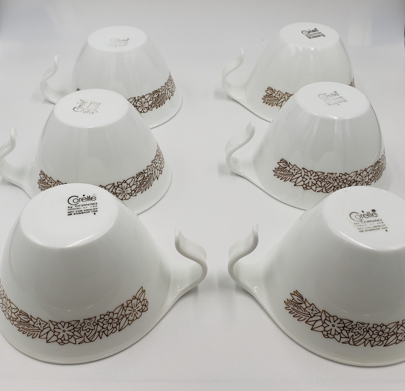 Set of 6 1970s Corelle Pyrex Woodland Brown teacups