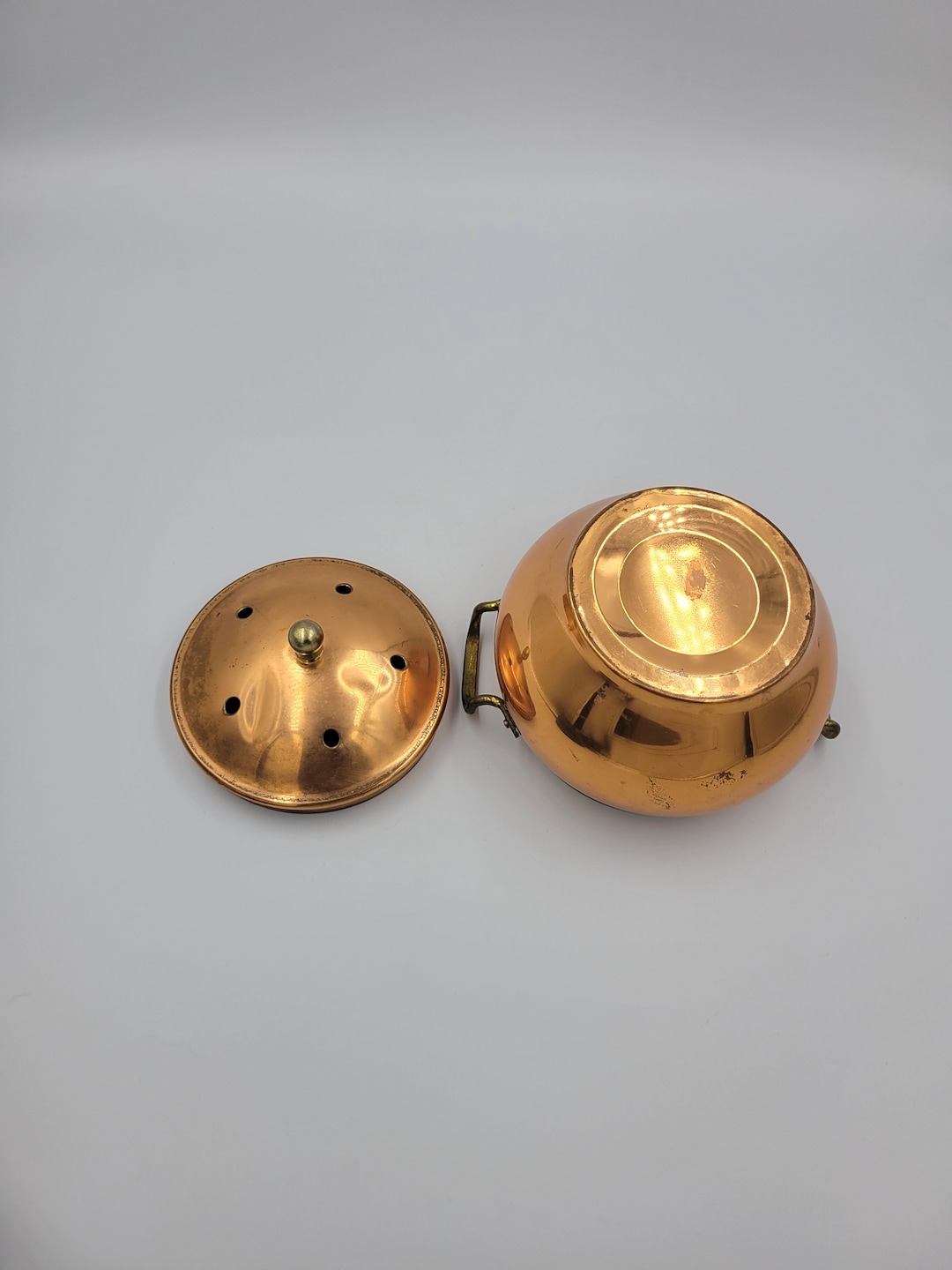 1970s Copper Metal Potpourri Kettle W/ Brass Handles Lidded Etsy