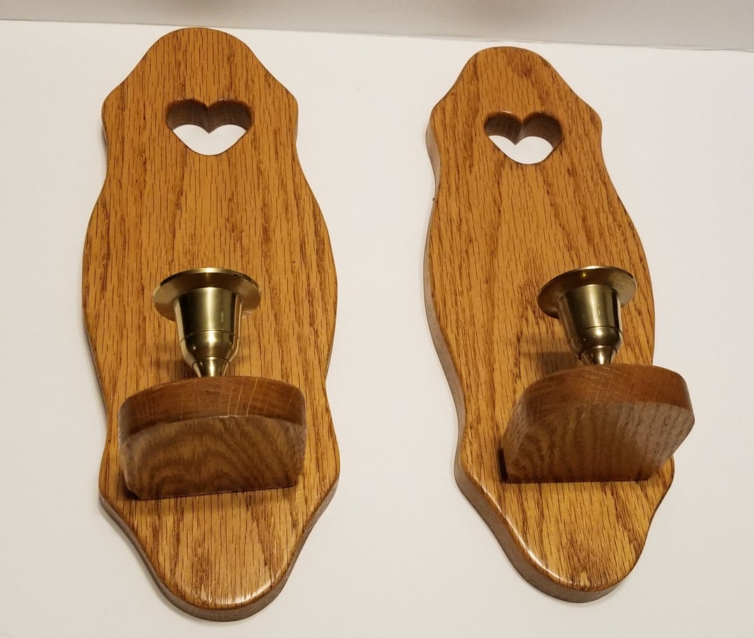 Vintage Oak Candle Sconces for Wall Heart Cutouts for Etsy