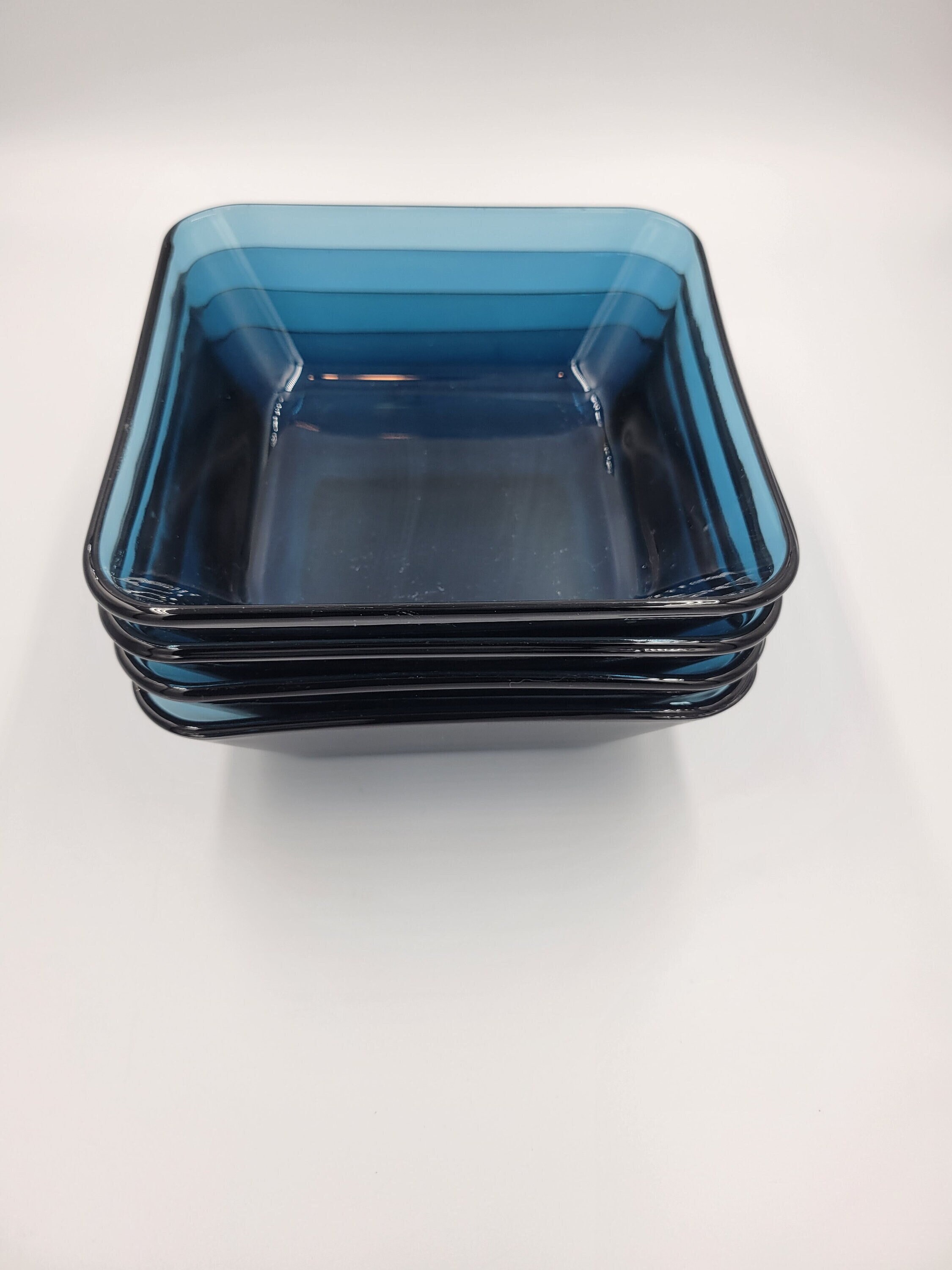 Square Glass Cobalt Blue Salad Bowls Set of 4 Etsy