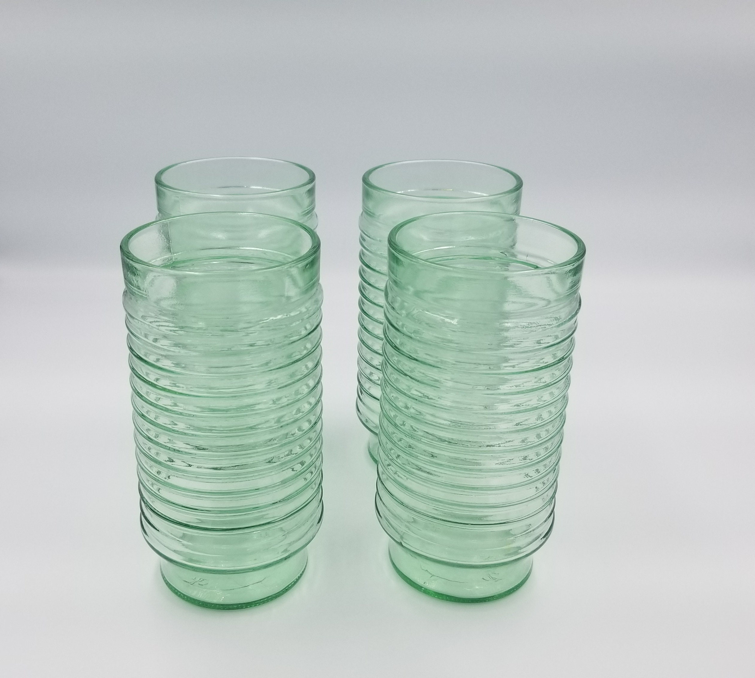 Vintage Anchor Hocking Green Glass Tumblers Ribbed Glass - Etsy