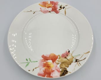 Stunning Oneida "Amore" Porcelain Dinner Plates, Set of 4, Pink Floral Porcelain, Discontinued Oneida Pattern, Watercolor Flower Dishes