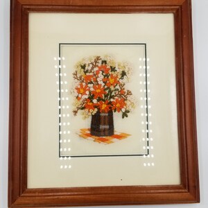 Wooden Framed Crewel Embroidery Art Work, Floral, Handmade, Floral Bouquet