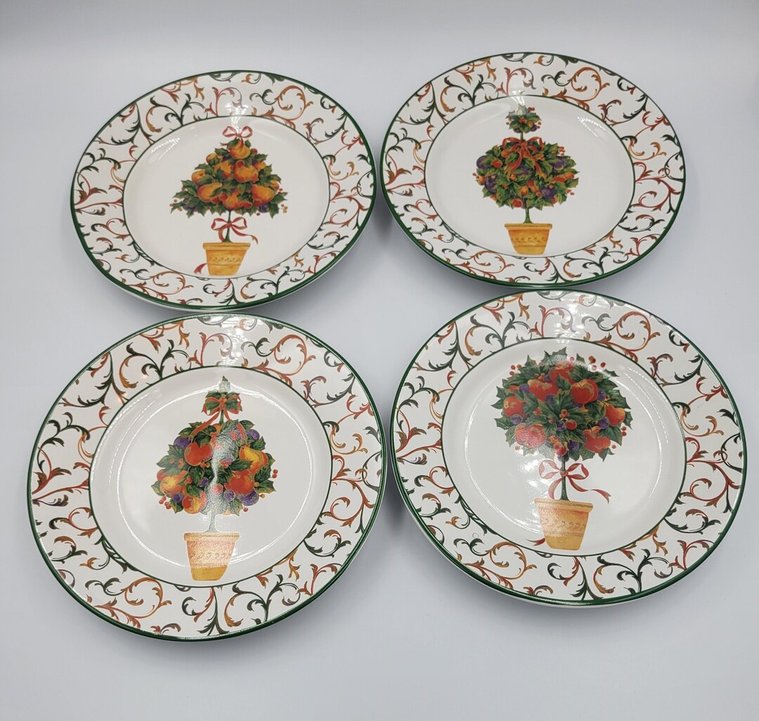 Certified International Holiday Topiary Dessert Plates, Christmas