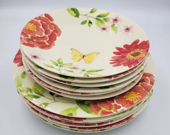 Bed, Bath and Beyond Pastel Floral Melamine Salad/Dessert Plates, OR Dinner Plates, Set of Six for Each Size, Springtime Colors