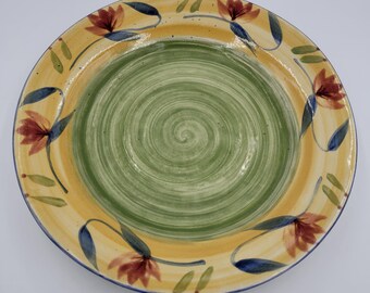 Vintage Pier 1 Imports Elizabeth Dinner Plates, Each Sold Separately, 7 Available, Red Tulips and Green Swirls, Stoneware, Replacement piece
