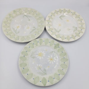 1999 Block Basics DinnerWare, Loves Me Pattern by Deb Mores, Diamonds and Daisies, 2 Dessert Plates LEFT, 1 Salad Bowl, Sold Separately
