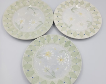 1999 Block Basics DinnerWare, Loves Me Pattern by Deb Mores, Diamonds and Daisies, 2 Dessert Plates LEFT, Sold Separately