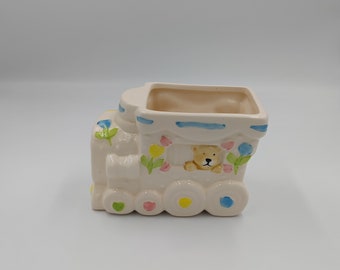Vintage Coordinating Baby Nursery Planters, Choo Choo Train, Pink Bowed Booties, Gift for New Parents, Gift for Baby, Set of 2