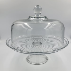 Vintage Anchor Hocking Clear Glass Cake Plate with Lid, Cake Plate or Stand, Cake Stand with Clear Dome Lid, Cake Plate Cover, Pedestal Dome