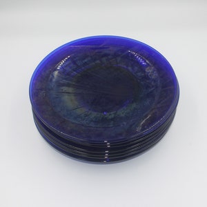 Glass Cobalt Blue Dinner Plates, White Striations with Clear Undertones, Country Cottage, Farmhouse Kitchen, 8 Available, SOLD SEPARATELY!