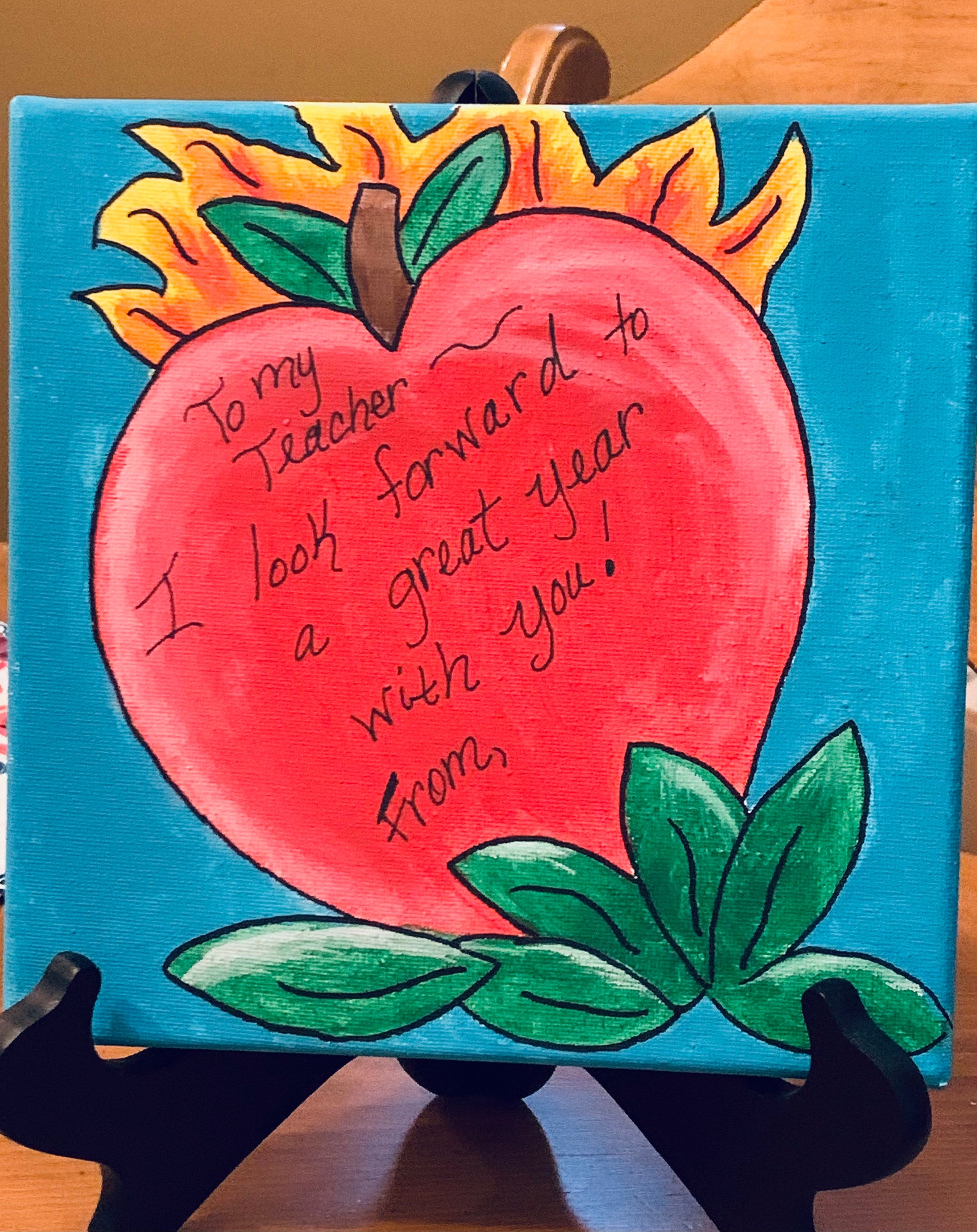 Red apple teacher Custom handpainted art Gift from student Etsy