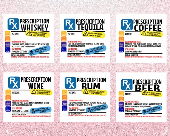 Prescription Label PNG Bundle, Funny PNG Bundle, Drinking Clipart, Funny Clipart, Digital Download, Sublimation, PNG-zipped file