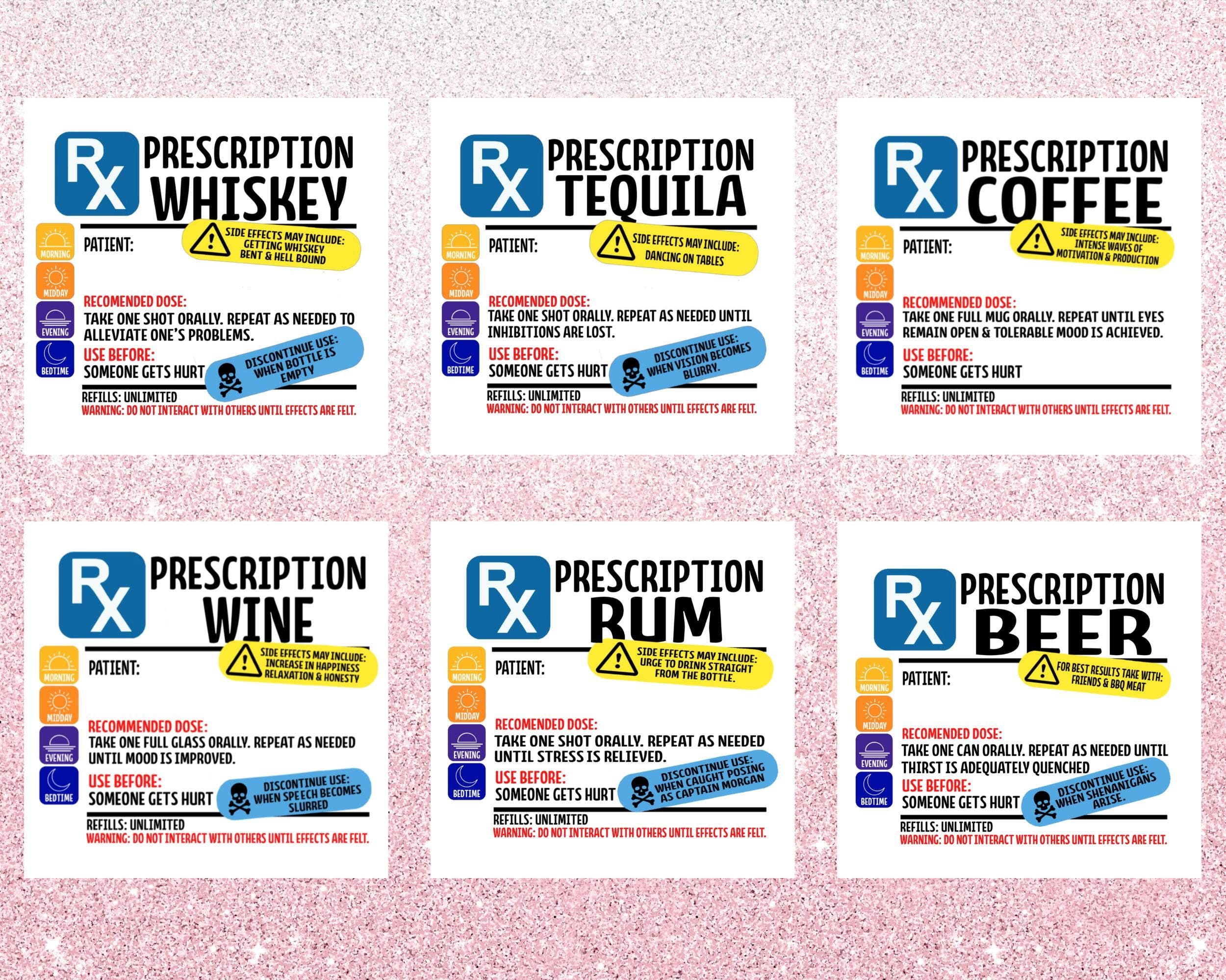Fun Rx Label Prescription Label PNG Bundle, Funny PNG Bundle, Drinking Clipart ...