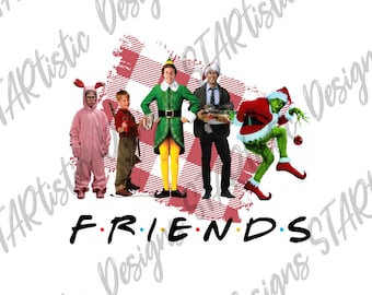 Friends, Christmas Theme Friends, Grinch, Elf, Plaid, Image Digital, Decal, Waterslide, Sublimation, PNG