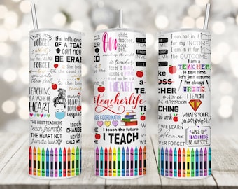 Teacher Quotes Tumbler, Full Wrap Design (PNG Digital Download)