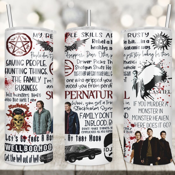 Supernatural, Winchester, Brothers, Castiel, Dean, Fan Page, TV Show, Full Wrap, Tumbler, Image Digital, Sublimation, Waterslide, PNG